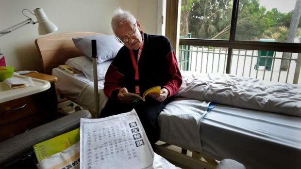 Jia Qi Niu in his room at the Elderly Chinese Home.