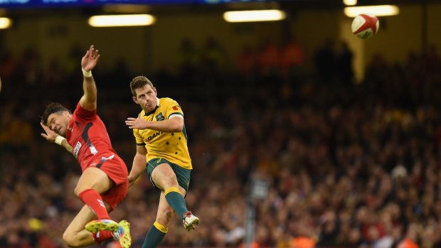Cool head: Australian No. 10 Bernard Foley kicks a field goal against Wales last November.