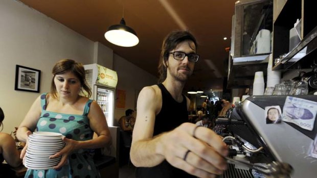 ''It is something I really enjoy'' ... barista David Sullivan working at FourAteFive cafe in Surry Hills.