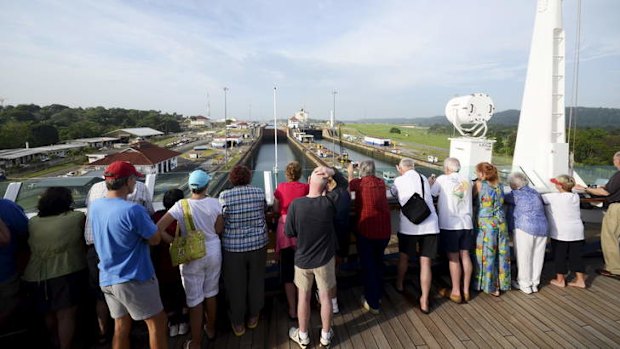 Radiance of the Seas cruise ship in Gatun Locks, Panama Canal.