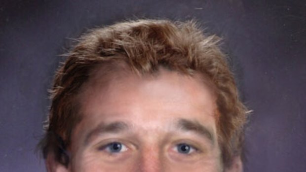 An age-enhanced photograph of Ian Stanton, with his picture as a clean-shaven 23-year-old man (inset).