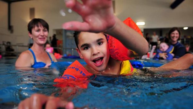 The opening of the new $3.05million hydrotherapy pool at Malkara School, Slade Jacky enjoys his time in the pool, Garran.