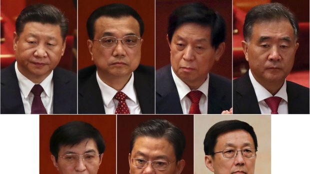 From top from left to right, President Xi, Premier Li Keqiang, Li Zhanshu, Vice Premier Wang Yang. From bottom from left to right: Wang Huning, Zhao Leji, Han Zheng.