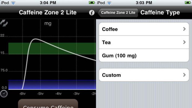 Each roast coffee has on average 80-115 milligrams of caffeine; optimal zone is 200-400mg ... screenshots of the Caffeine Zone app.