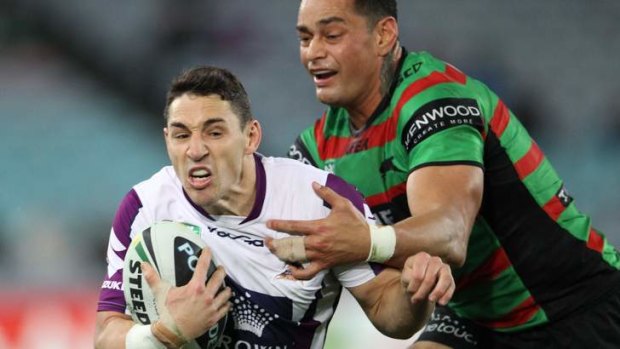 John Sutton closes in on Billy Slater.