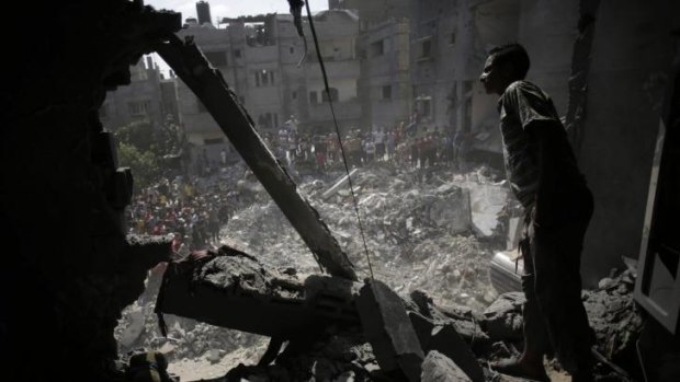 The rubble of a destroyed house following Israeli air strikes in the Rafah refugee camp.