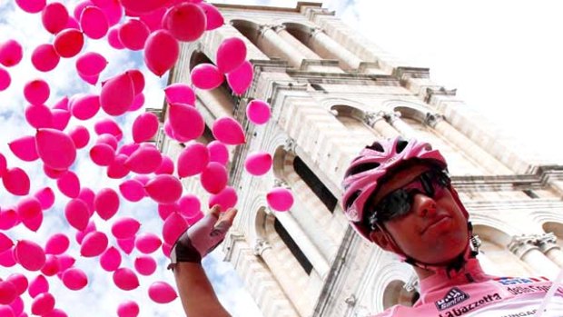Richie Porte  wearing the leader's pink jersey at the Giro d'Italia in May.