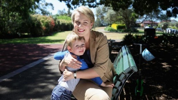 Deputy Opposition Leader Tanya Plibersek with her son, Louis, in Sydney on Sunday.