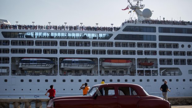 Carnival's Adonia cruise ship arrives from Miami in Havana, Cuba.