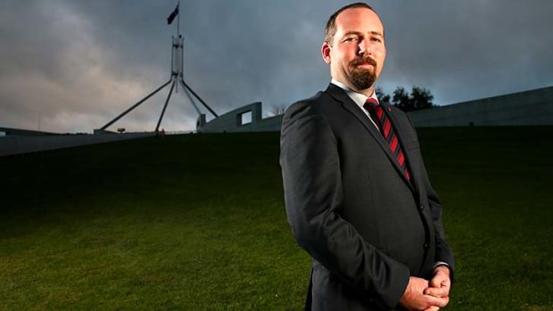 Alone together: Australian Motoring Enthusiast Party's Ricky Muir, at Parliament House for his first week as a senator.