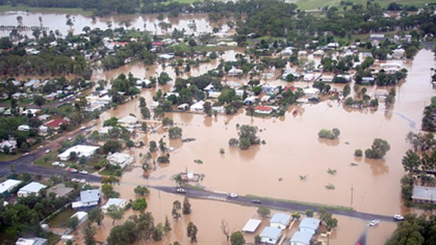 An aerial image of the flooded Roma, 480km west of Brisbane, yesterday.