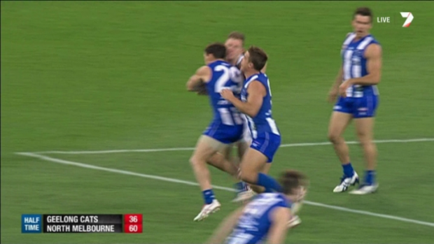 Brent Harvey could be on the sidelines again following this clash with Joel Selwood.