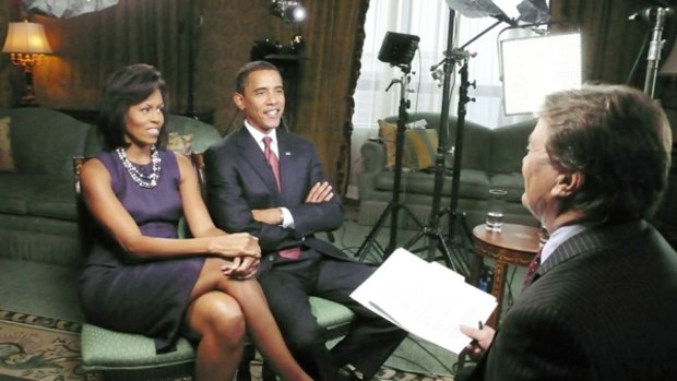 In the spotlight: CBS reporter Steve Croft  interviews Mr Obama and his wife Michelle for a segment on 60 Minutes.
