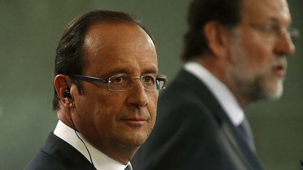 Teamed up ... French President Francois Hollande, left, and Spanish Prime Minister Mariano Rajoy.