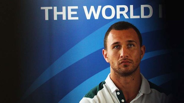 Quade Cooper at a media conference in Auckland this morning.