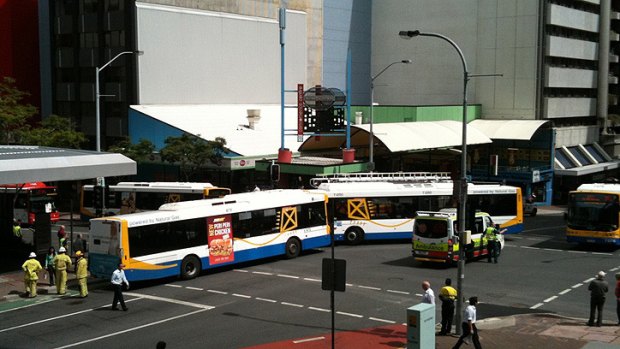 The bus crash at the intersection of Wharf and Adelaide streets.