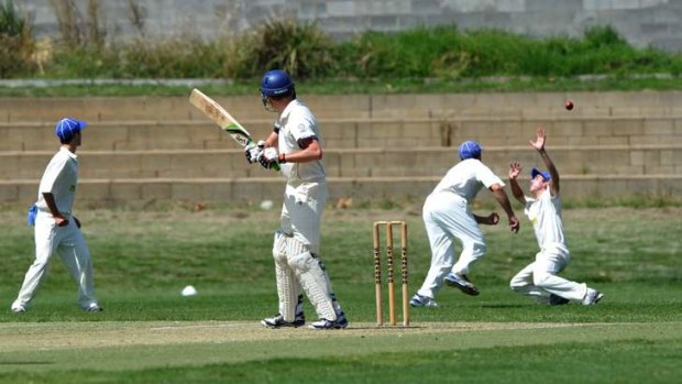 ANU batsman Michael Shafer gets a lucky break with a slips catch going begging against Queanbeyan on Saturday.