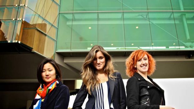 Driven, intelligent and ambitious ... Carone Huang, Jane-Elise Harabopoulos and Lilly Wright on the campus of Sydney University.