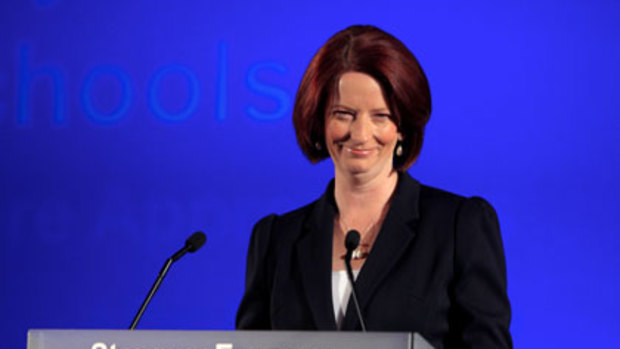 Julia GIllard at Labor's Brisbane launch this morning.