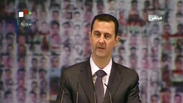 "We meet today and suffering is overwhelming Syrian land" ... an image grab of Syria's embattled President Bashar al-Assad making a rare public address on the latest developments in the country and the region.