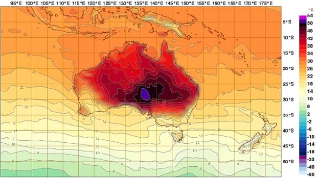 Deep purple ... the Bureau of Meteorology's interactive weather forecasting chart added new colours but they have since disappeared.