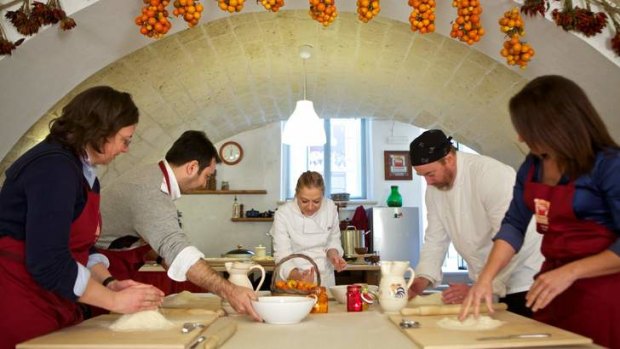 Making pasta in Gianna Greco's kitchen in a 17th-century monastery in Lecce.