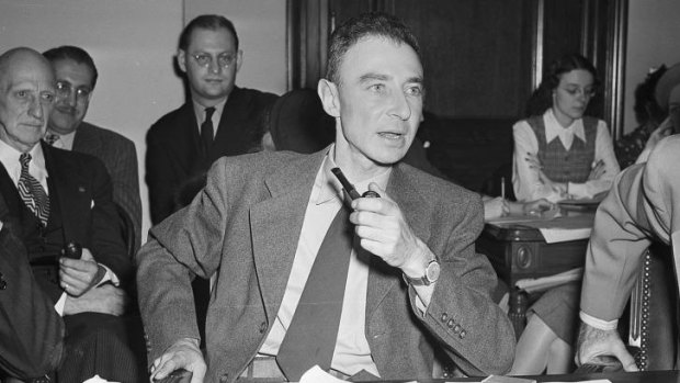 J. Robert Oppenheimer testifies before the Senate Military Affairs Committee in Washington in October 1945, at the height of his prestige.