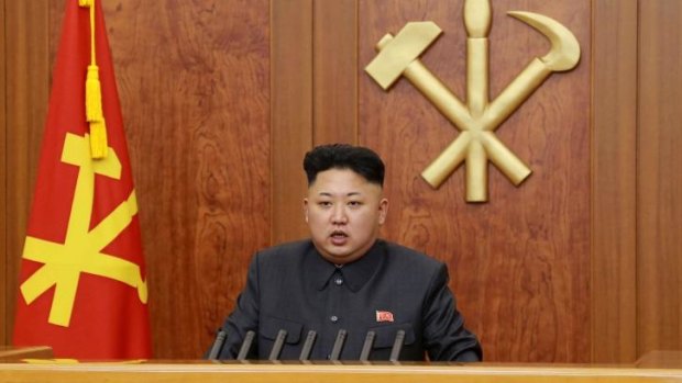Unlikely to have fed his uncle to 120 hungry dogs ... North Korean leader Kim Jong-Un delivering his New Year's Day address in Pyongyang.