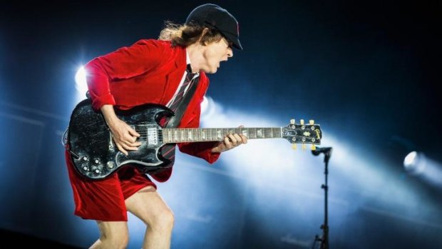 Angus Young on stage at Etihad Stadium during AC/DC's 'Rock or Bust' World Tour.