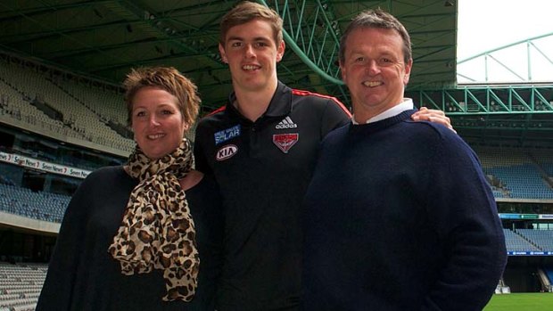Essendon recruit Joe Daniher with father Anthony and mum Joanne.