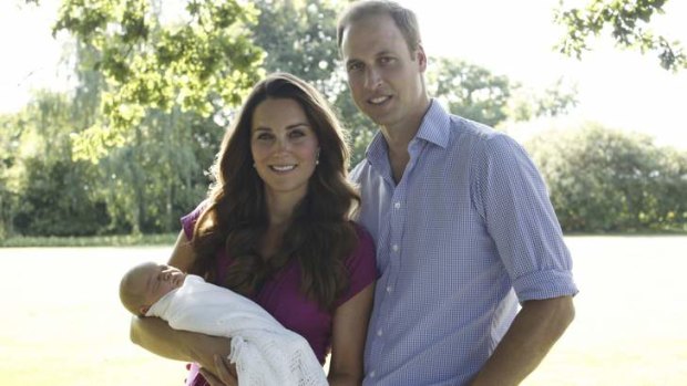 William and Catherine pose in the garden of the Middleton family home.