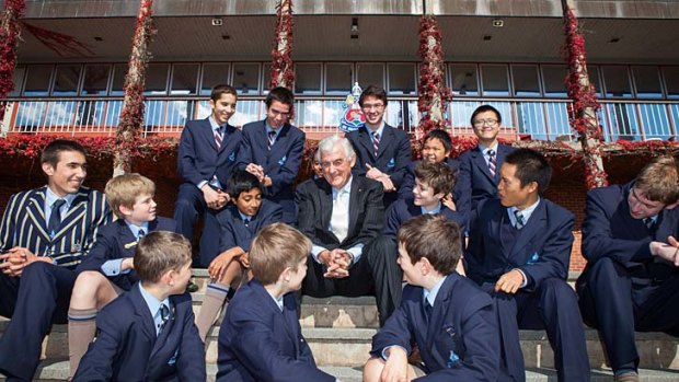 ''Everything going for it'': Terry Snow with Canberra Grammar School students.