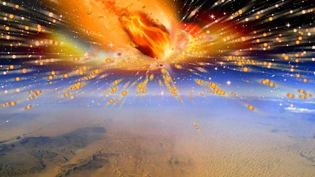 An artist's impression of the comet exploding in Earth's atmosphere above Egypt.