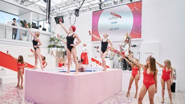 Inside the Mumm marquee at the Melbourne Cup Birdcage, 2016.