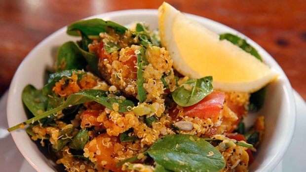A Simple Affair ... A roast pumpkin and spinach salad with quinoa and chia seeds.