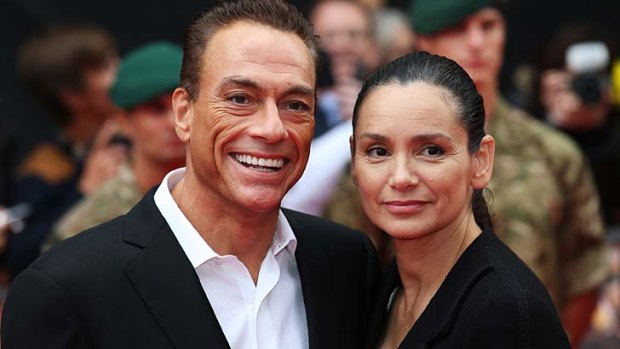 Jean-Claude Van Damme with current wife Gladys Portugues at London's premiere screening of <i>The Expendables 2</i>.