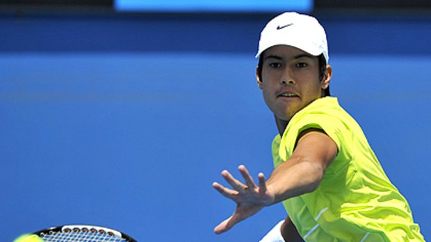 Australian Jason Kubler, 16, in action against 24th seed Ivan Ljubicic yesterday.