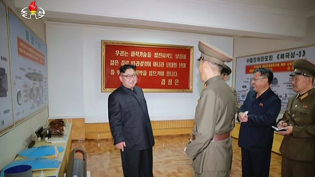 Missile plans visible on wall in this image made from video of a news bulletin aired by North Korea's KRT on Wednesday.