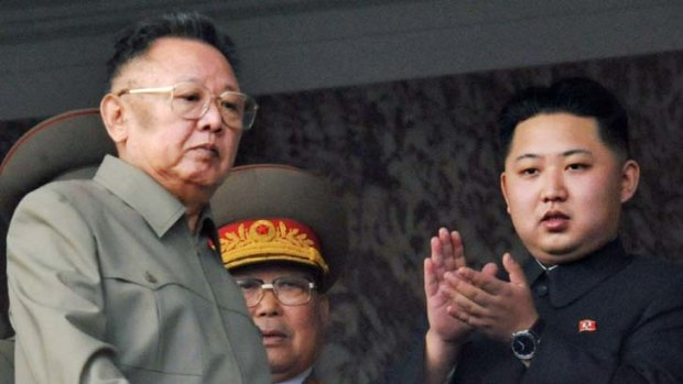 A family affair ... Kim Jong-Un, right, with his father Kim Jong-Il, left, in 2010.