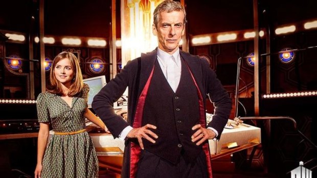 Peter Capaldi as Doctor Who, with Jenna Coleman.