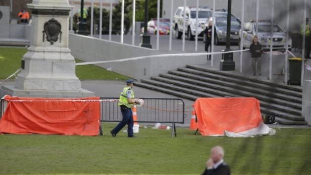 Police cordon off the scene outside Parliament House.