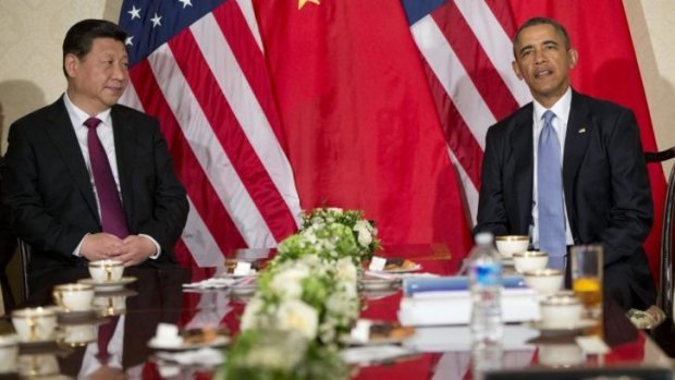President Barack Obama participates in a bilateral meeting with Chinese President Xi Jinping at the US Ambassador's Residence in The Hague, Netherlands. 