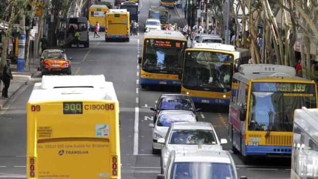 Buses in the Brisbane CBD.