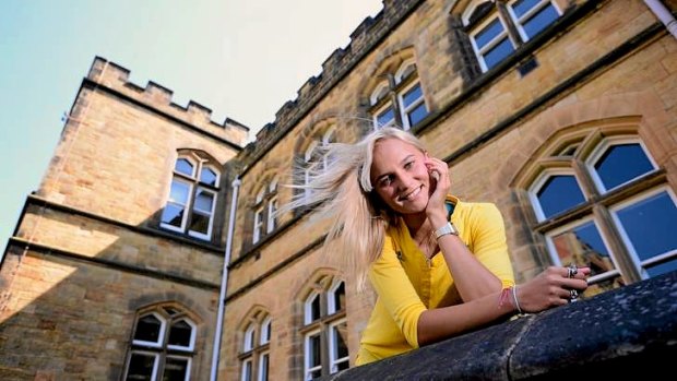 Australian pole vaulter Liz Parnov poses for photos at the Tonbridge School in Kent.