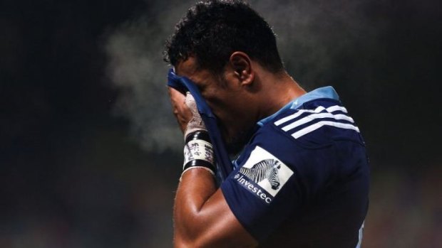 Jerome Kaino of the Blues takes some time out.