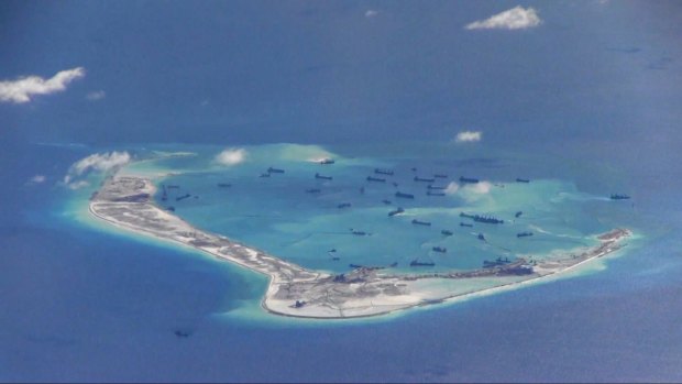 Chinese dredging vessels are purportedly seen in the waters around Mischief Reef in the disputed Spratly Islands in the South China Sea.