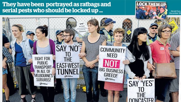 East-west protesters picket on the corner of Nicholson and Westgarth streets as drilling continues. Photo: Paul Jeffers