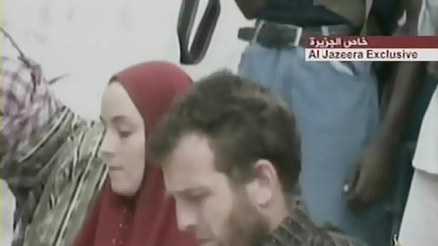 An al-Jazeera shot of Amanda Lindhout and Nigel Brennan.