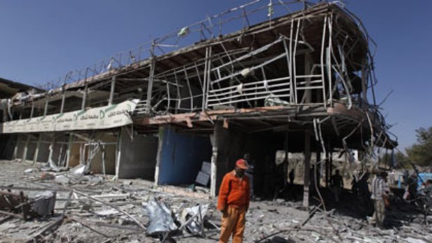 Insurgency ...  the wreckage of the Indian embassy in Kabul after yesterday’s suicide attack that  killed 12 and wounded 83.