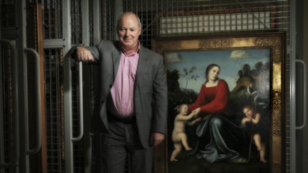 National Gallery of Victoria director Gerard Vaughan with the 16th-century Francesco Francio painting titled <i>Virgin and Child with the Young Saint John in a Garden of Roses</i>.